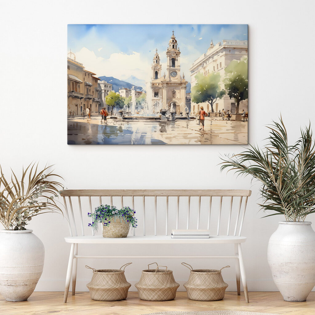Piazza soleggiata con campanile — ambiente 2