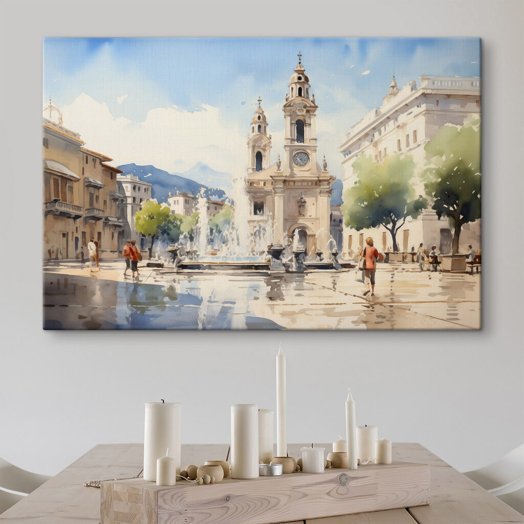 Piazza soleggiata con campanile — ambiente 1