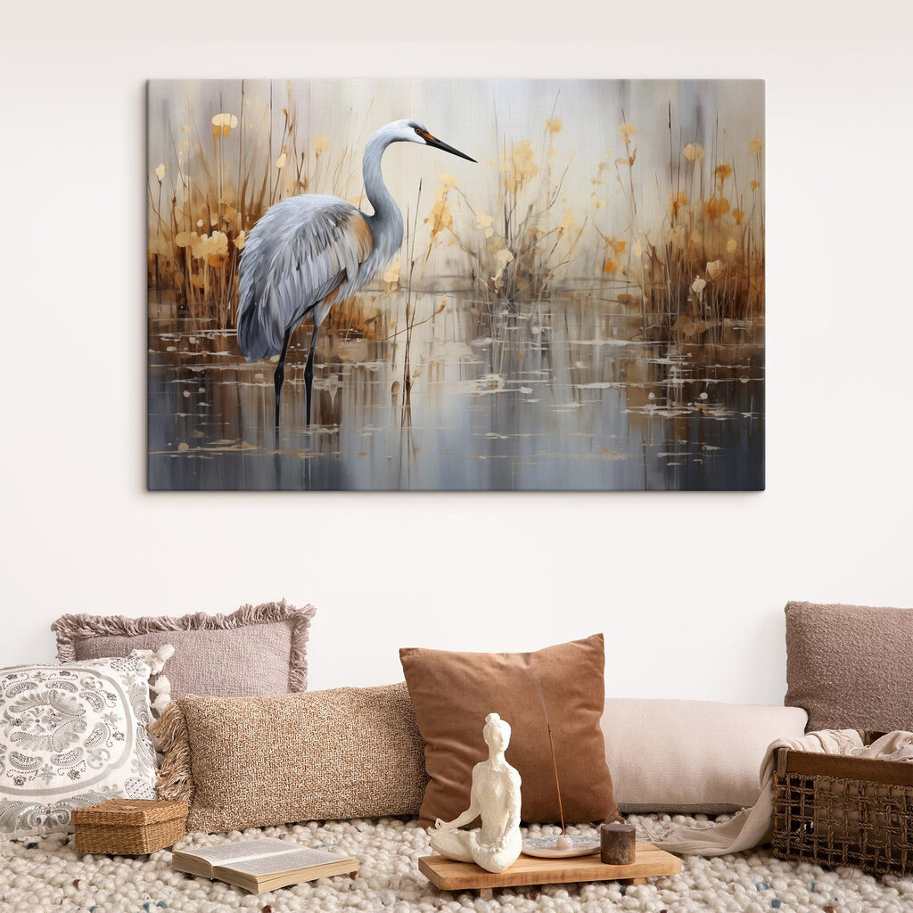 Airone tra canne dorate — ambiente 1