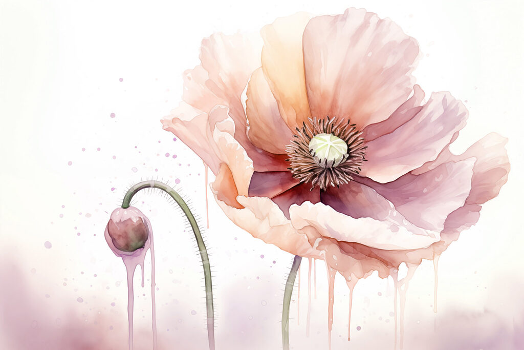 Papavero rosa ad acquerello — design completo