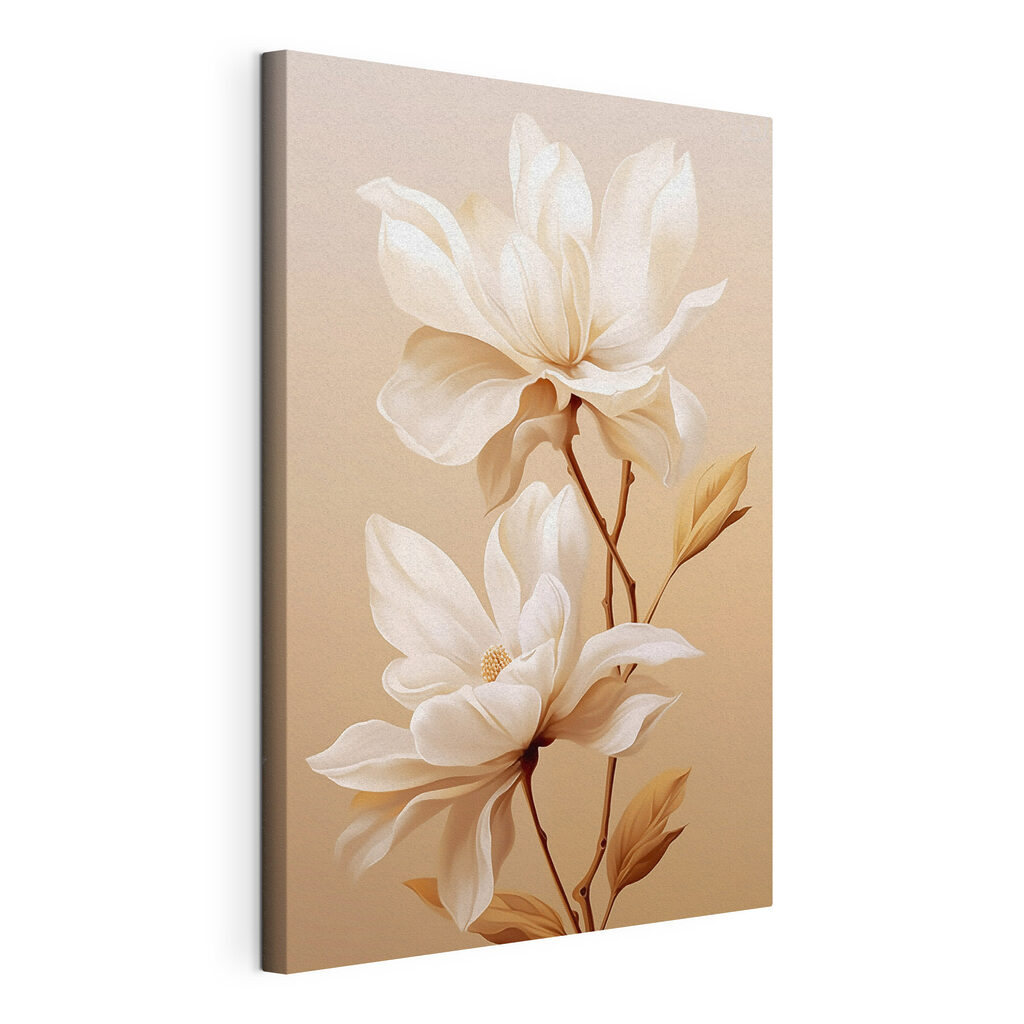 Due magnolie su sabbia, tela tesa e bordo avvolto