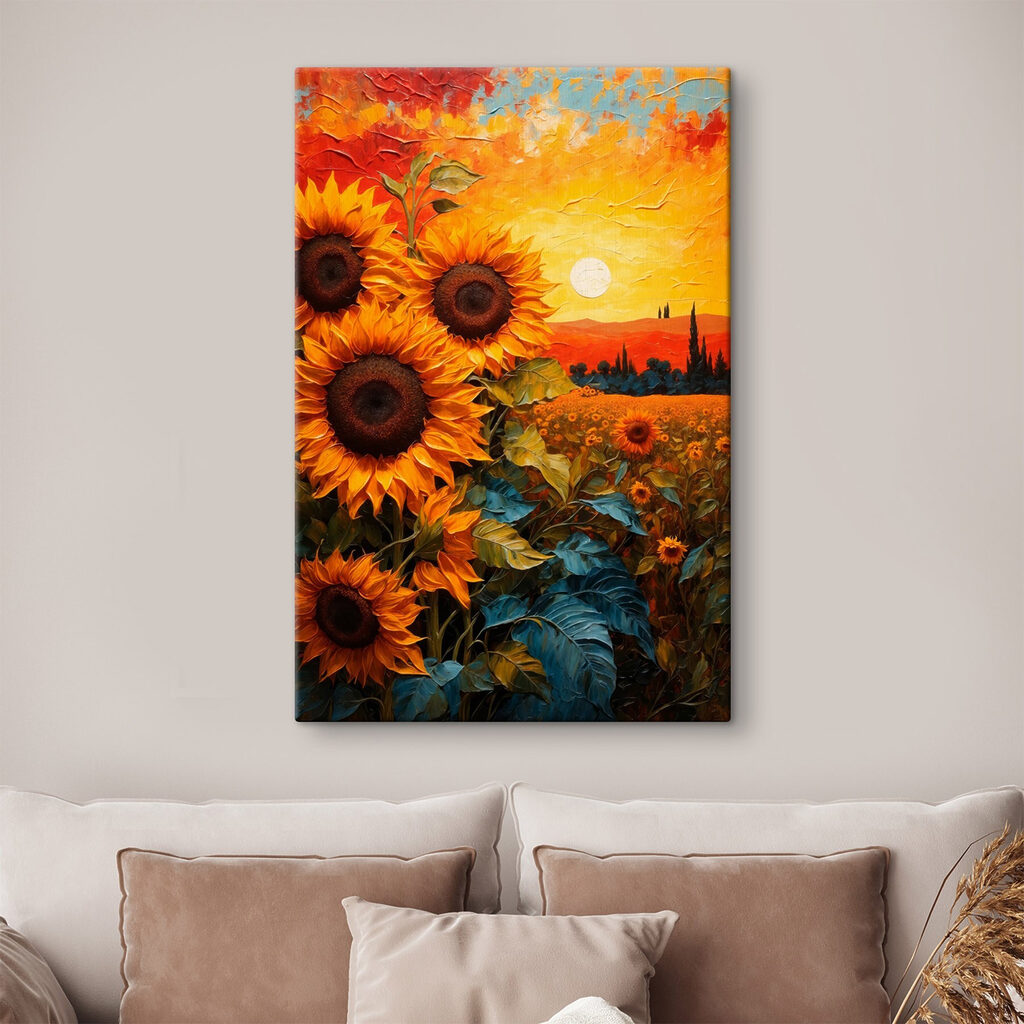 Girasoli al tramonto infuocato — ambiente 1