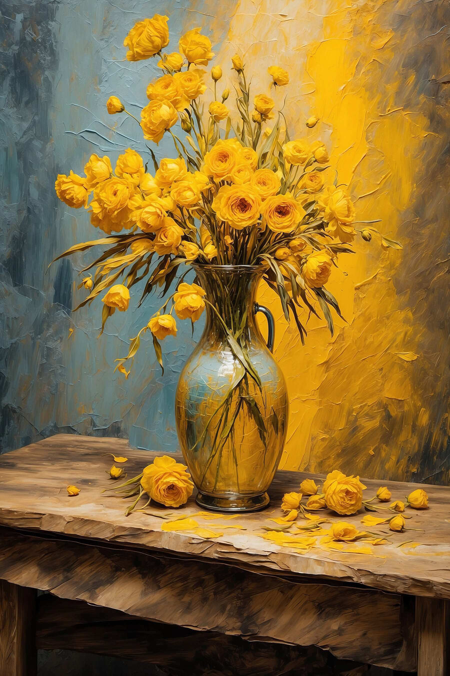 Fiori gialli, vaso ambra — design completo