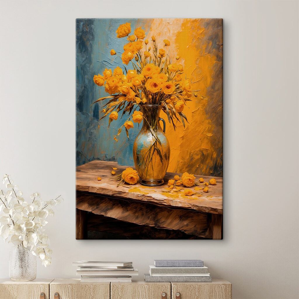 Fiori gialli, vaso ambra — ambiente 1