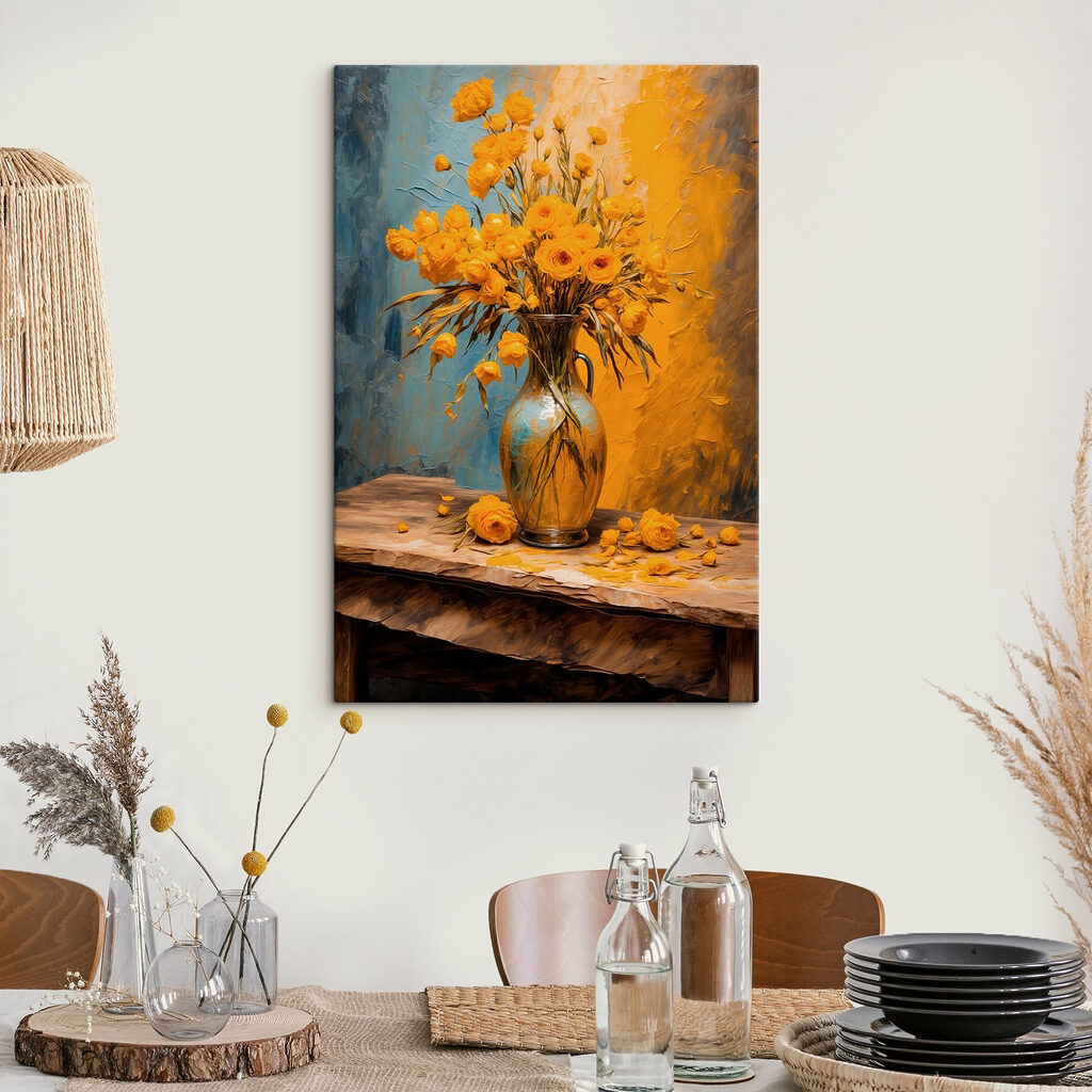 Fiori gialli, vaso ambra — ambiente 3