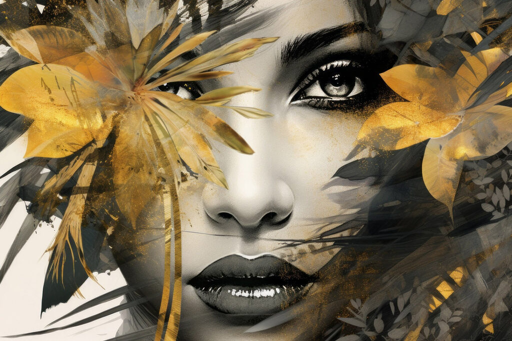 Foglie grandi e sguardo — design completo