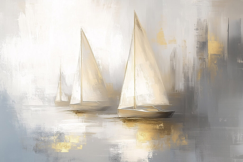 Tre barche nella nebbia — design completo