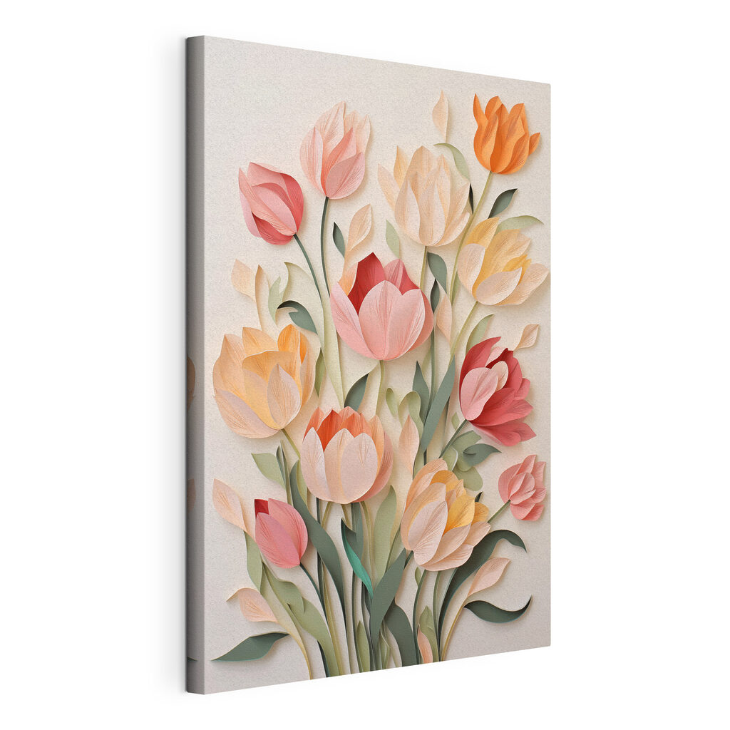 Tulipani in toni pesca, tela tesa e bordo avvolto