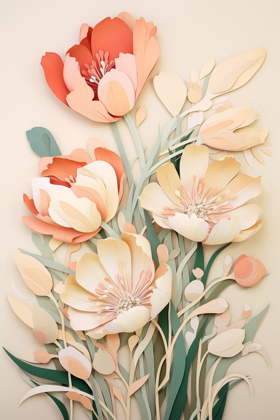 Tulipani pastello tra verdi — design completo