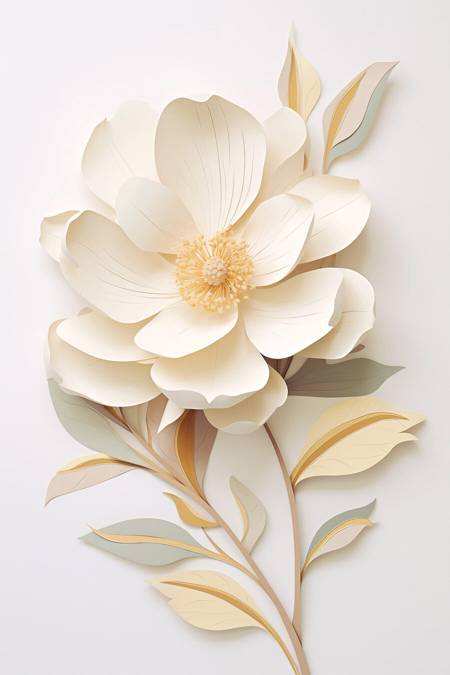 Magnolia bianca, foglie dorate — design completo