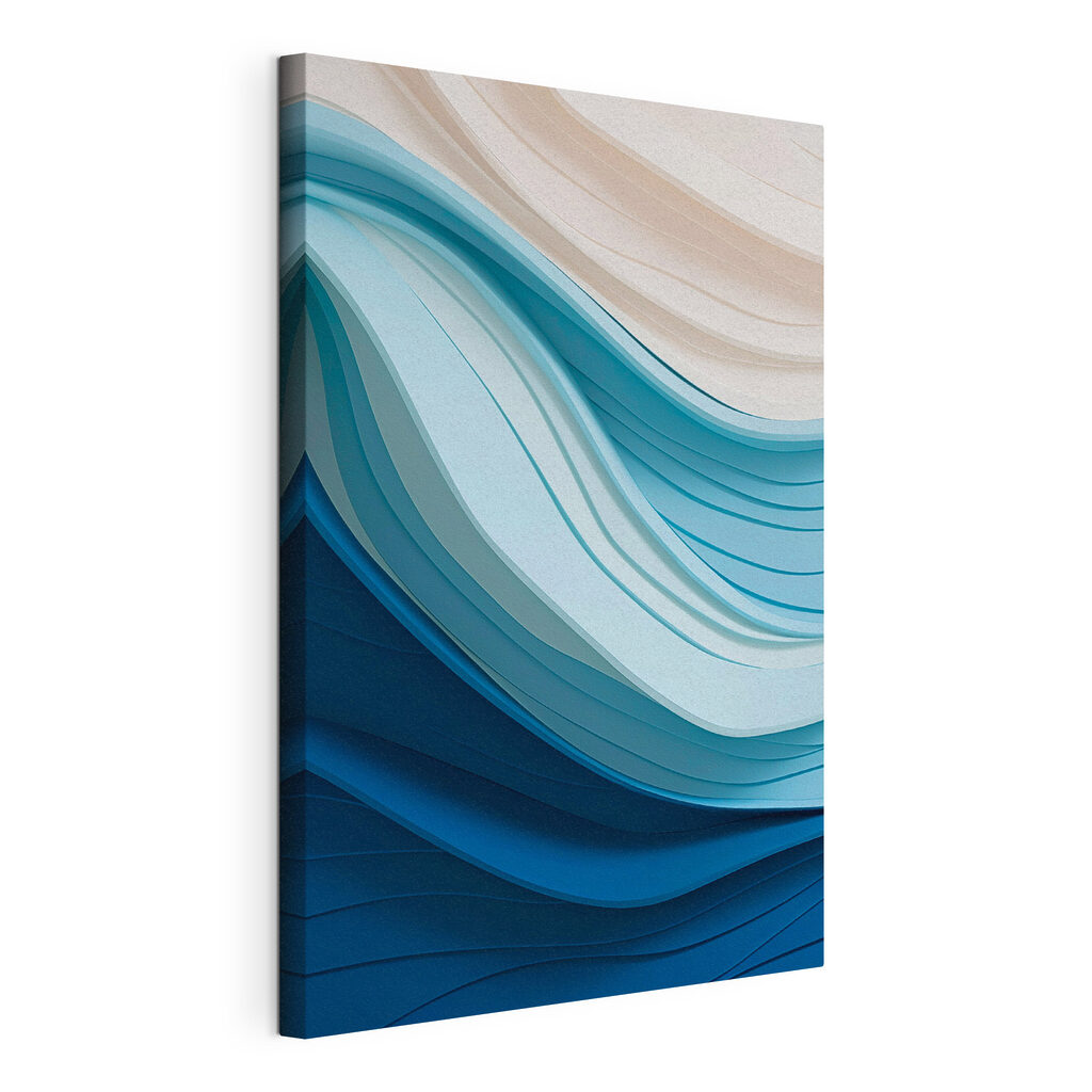 Onde blu che scendono, tela tesa e bordo avvolto