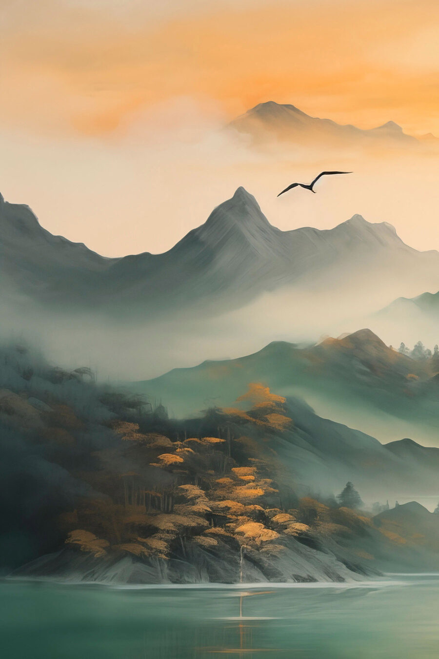 Uccello sopra la nebbia — design completo