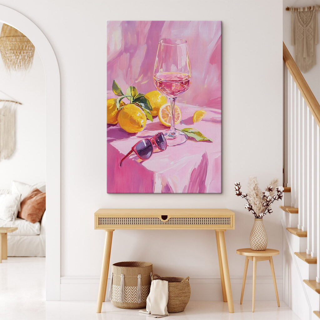 Vino rosa con limoni in un ambiente