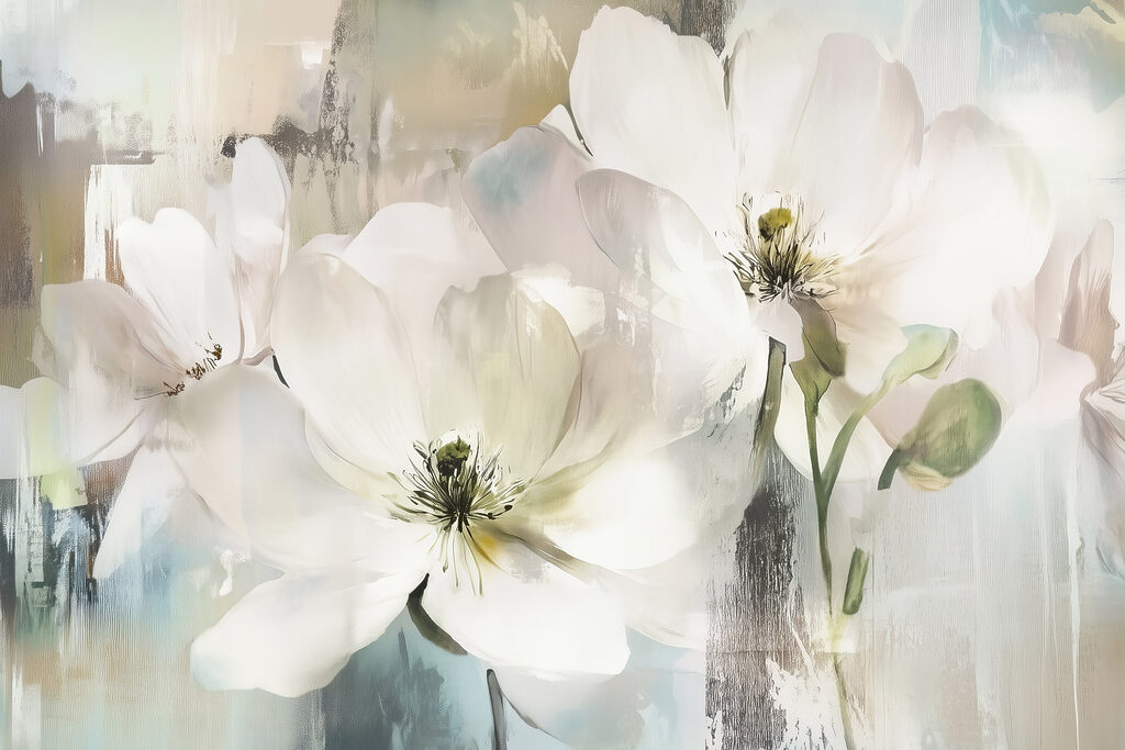 Fioritura bianca a pennellate — design completo