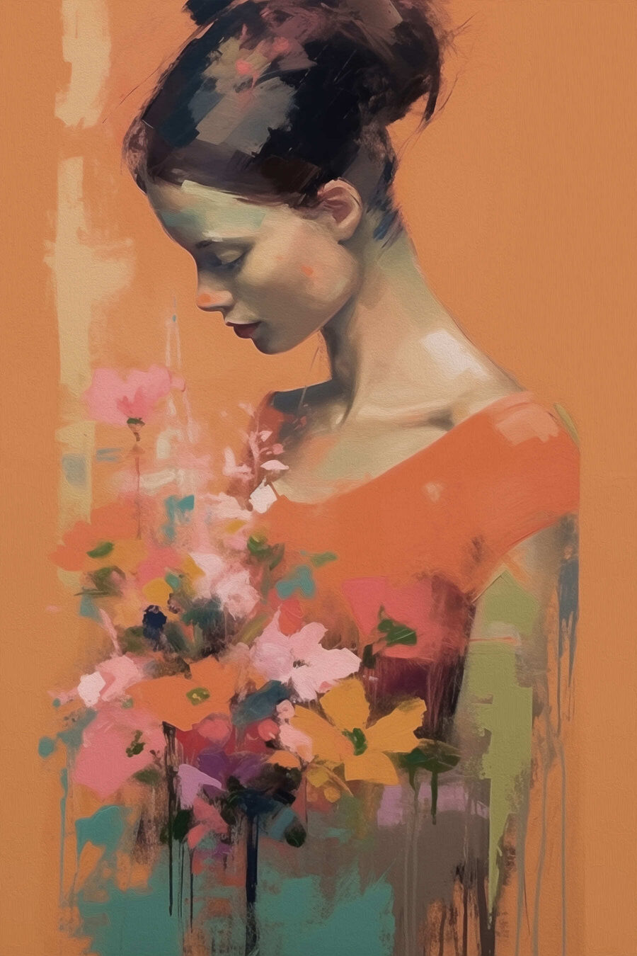 Abito arancione con fiori — design completo