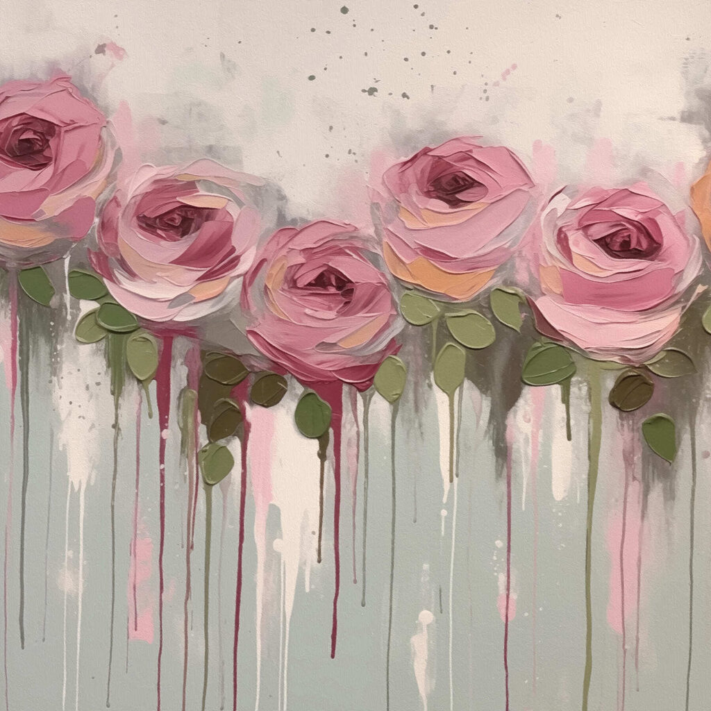 Cinque rose con gocce — design completo