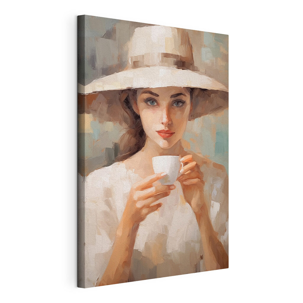 Caffè sotto il cappello, tela tesa e bordo avvolto