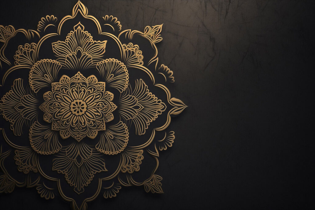 Mandala dorato su nero — design completo