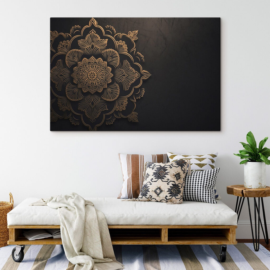 Mandala dorato su nero — ambiente 3