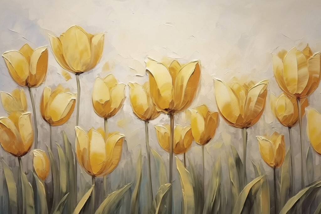 Tulipani gialli in fila — design completo