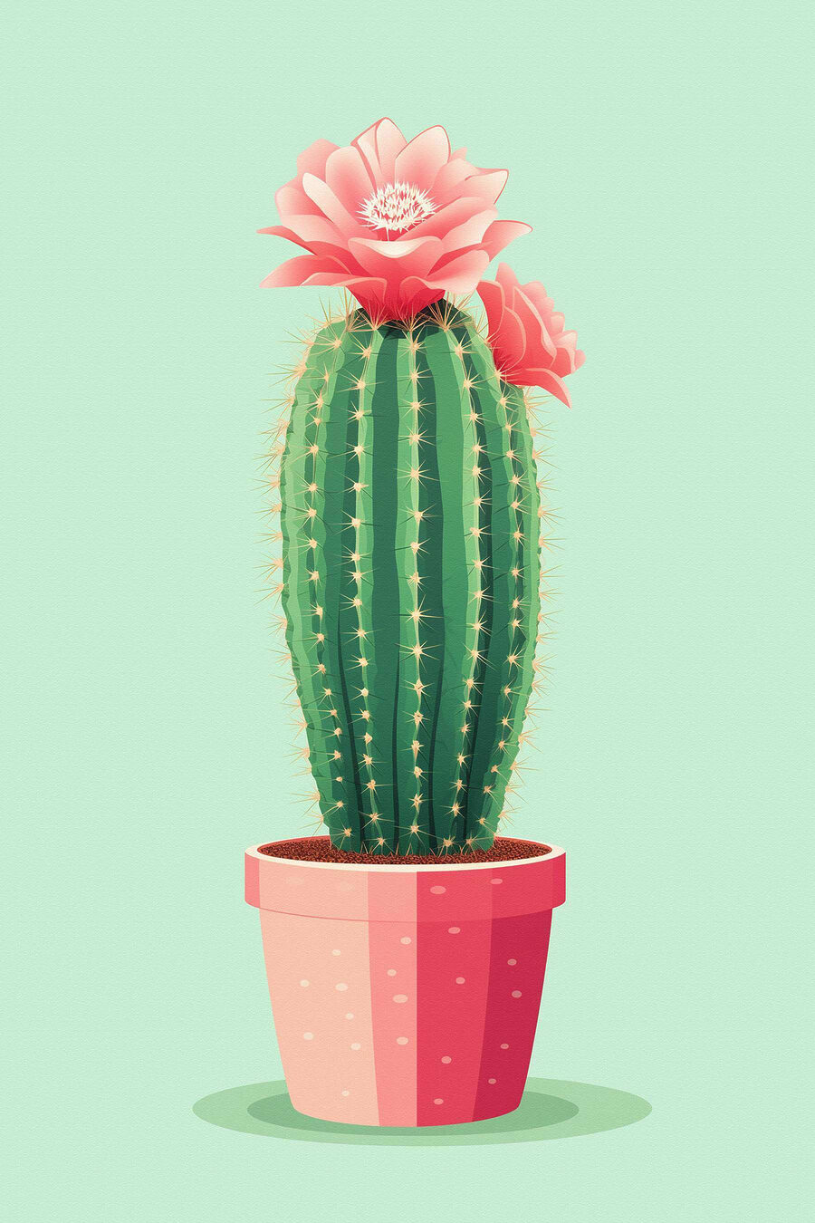 Cactus fiorito, vaso rosa — design completo