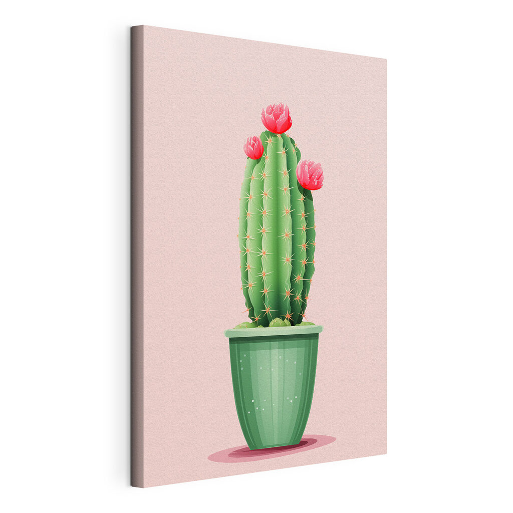 Cactus verde su rosa, tela tesa e bordo avvolto