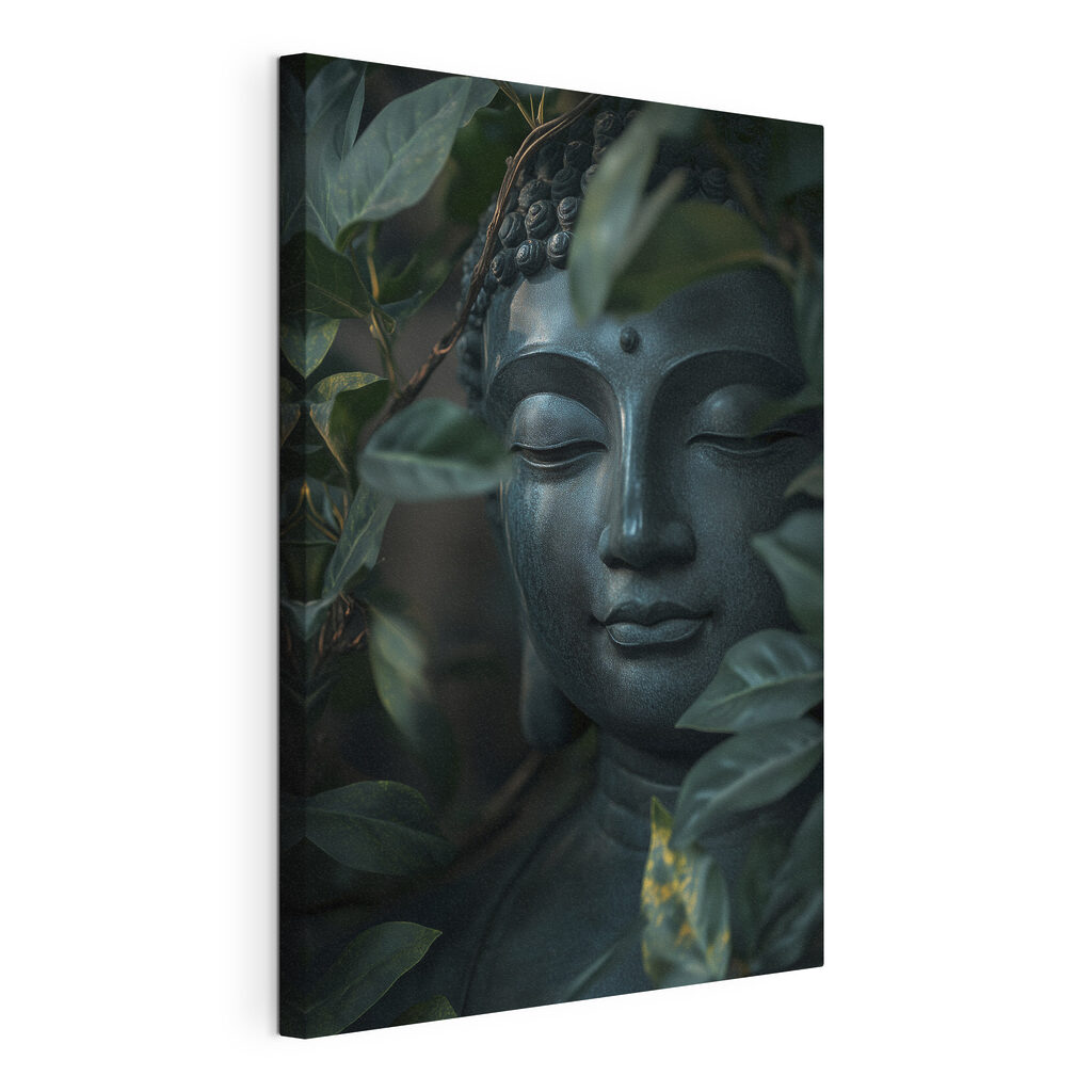 Buddha nella giungla, tela tesa e bordo avvolto