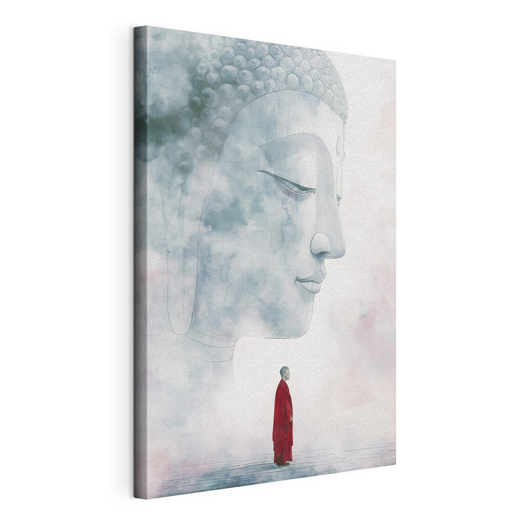 Un monaco sotto Buddha, tela tesa e bordo avvolto