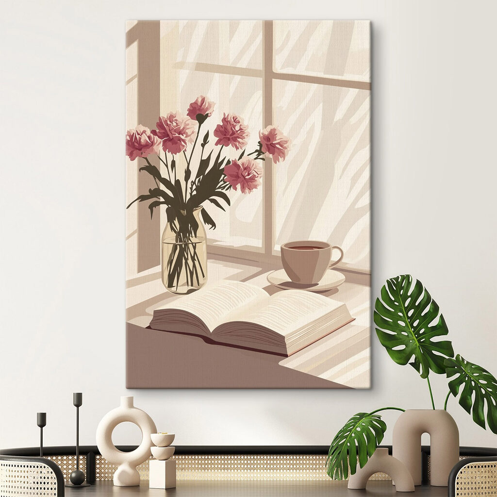 Libro e fiori rosa — ambiente 2