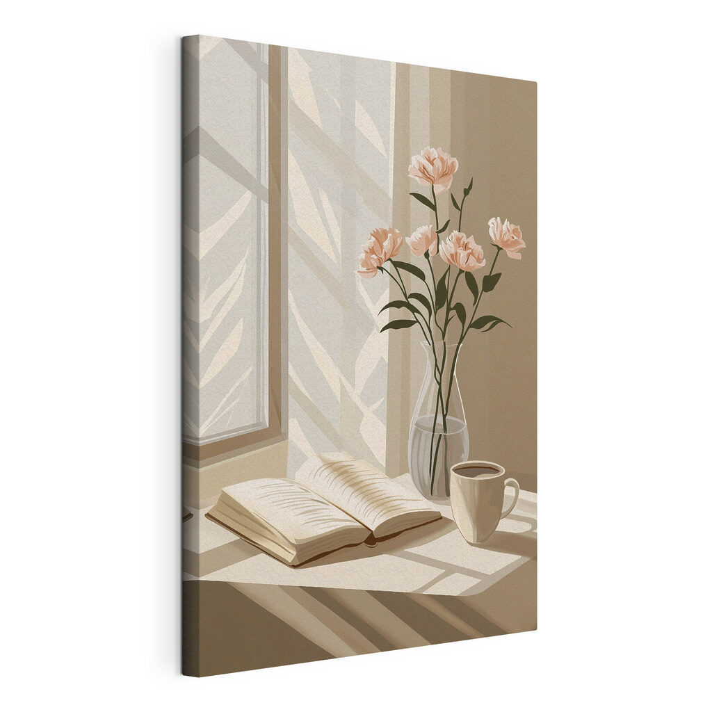 Libro aperto nella luce, tela tesa e bordo avvolto
