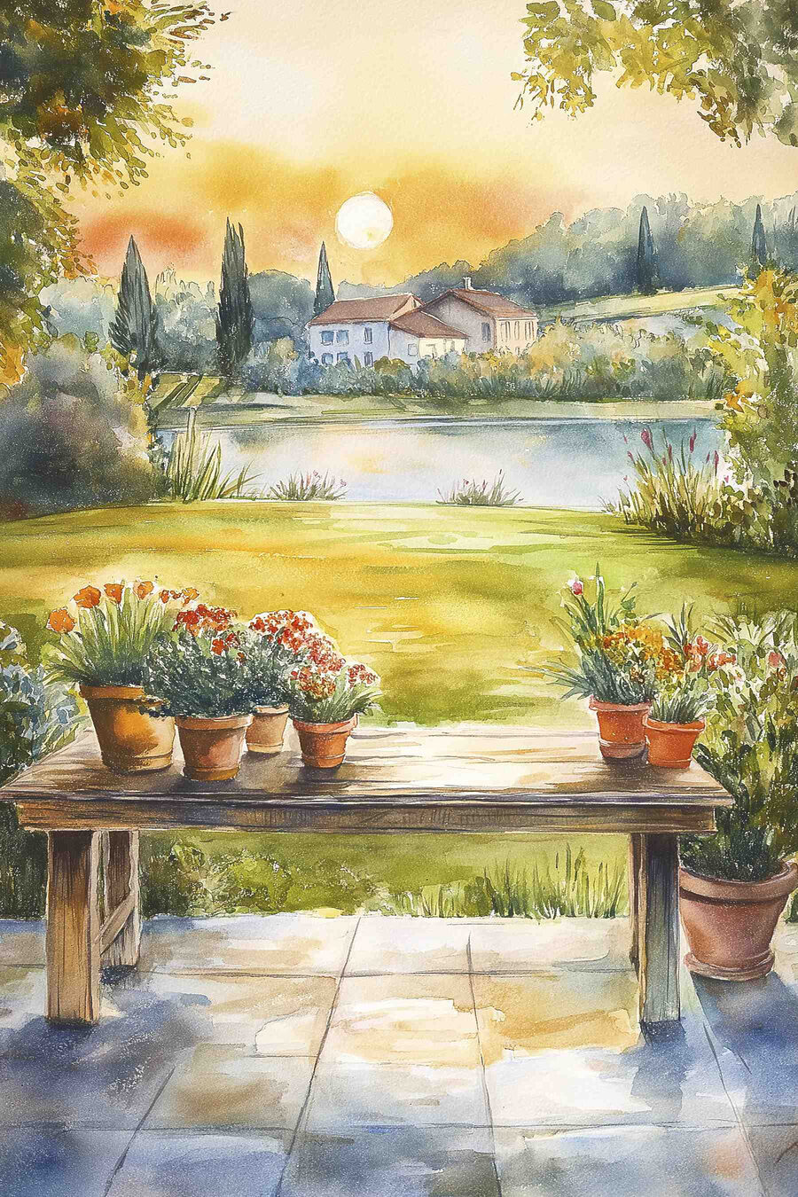 Vasi fioriti sul giardino — design completo