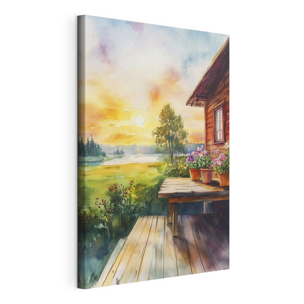 Veranda al tramonto, tela tesa e bordo avvolto