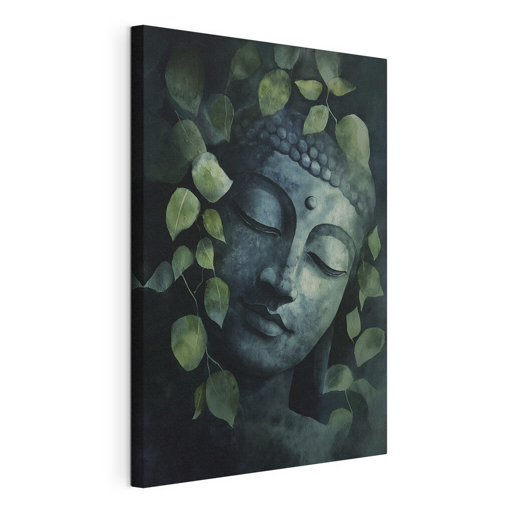 Volto di Buddha obliquo, tela tesa e bordo avvolto