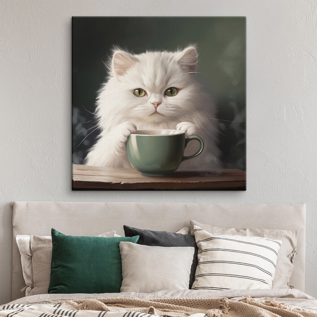 Gatto bianco con tazza — ambiente 2