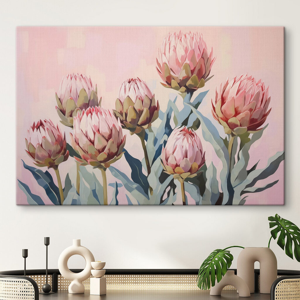 Protea rosa su pastello — ambiente 1