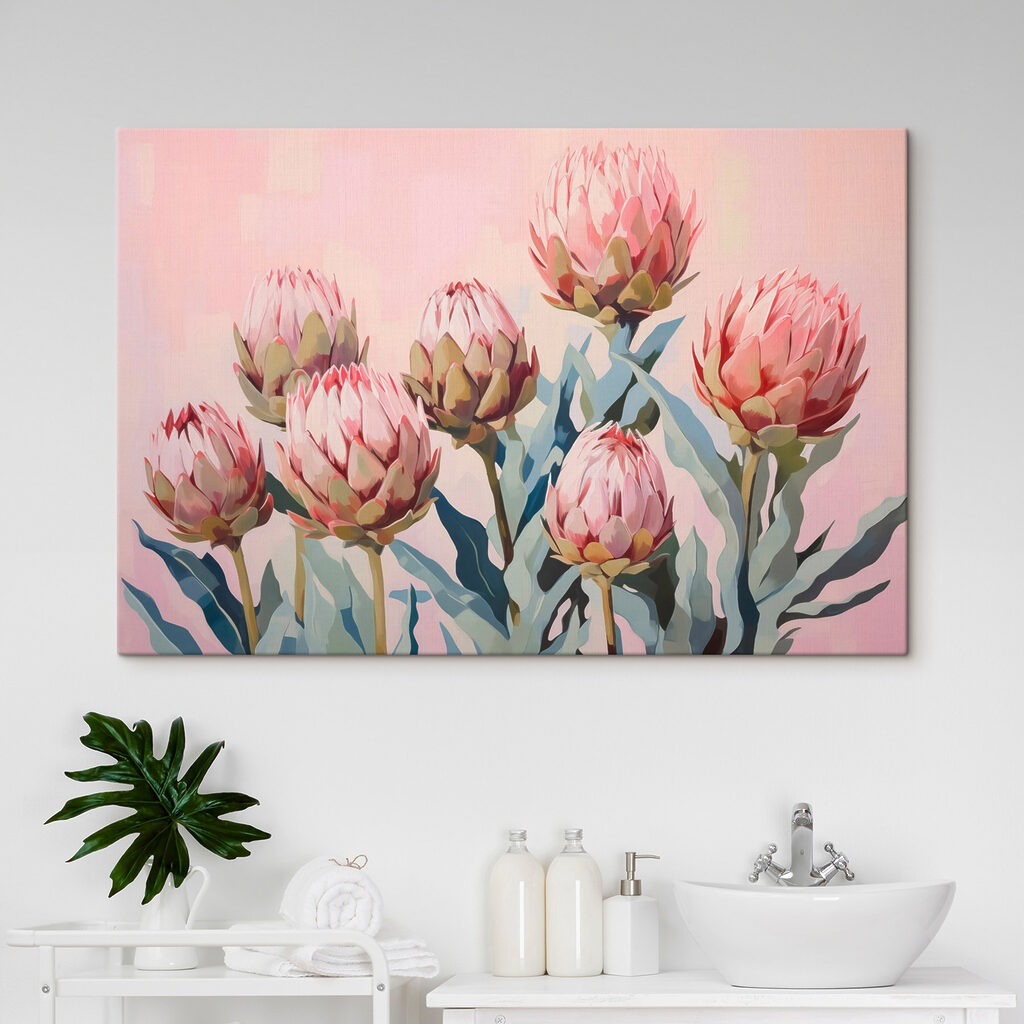 Protea rosa su pastello — ambiente 2