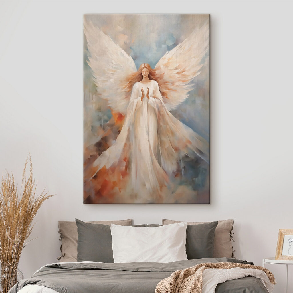 Angelo tra luci azzurre in un ambiente