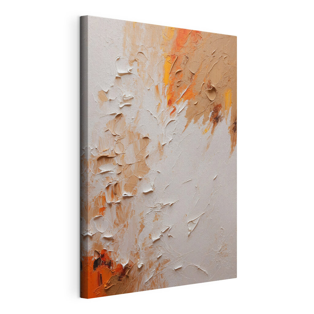 Pittura pallida, bordi arancio, tela tesa e bordo avvolto