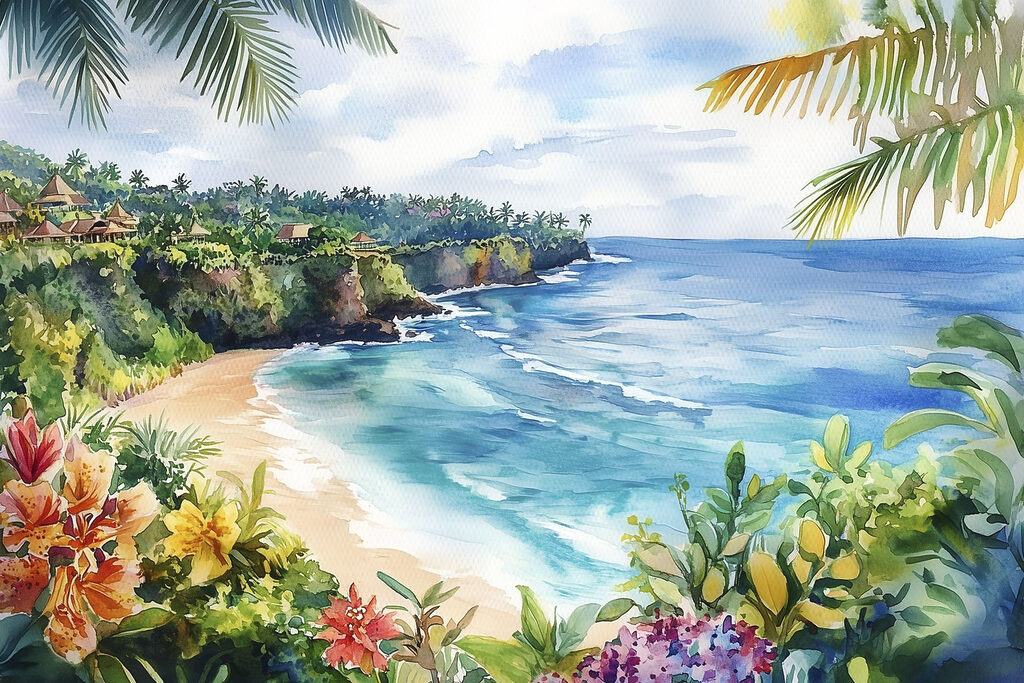 Baia tropicale con fiori — design completo