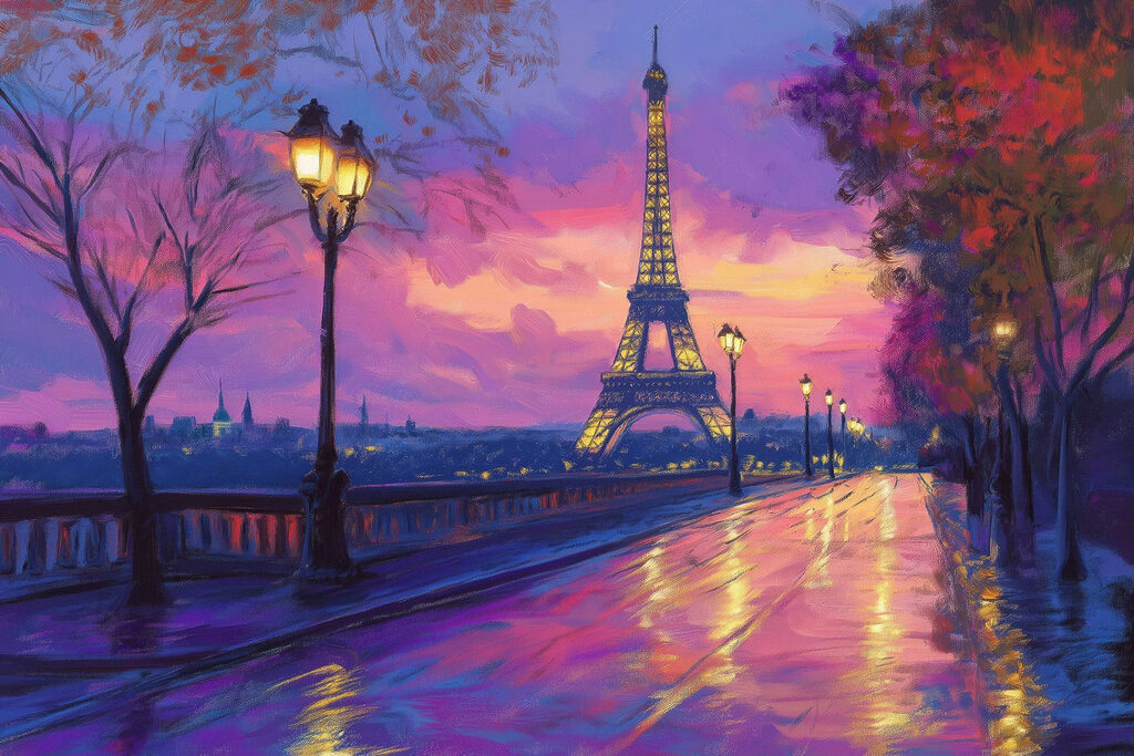 Parigi nel crepuscolo viola — design completo