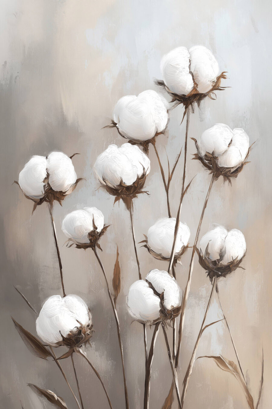 Cotone su steli bruni — design completo