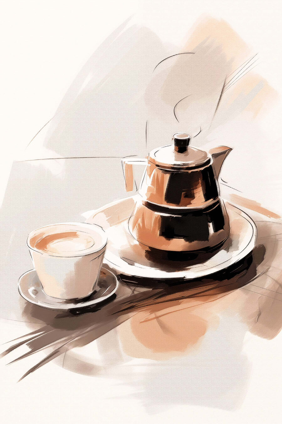 Caffettiera ad acquerello — design completo