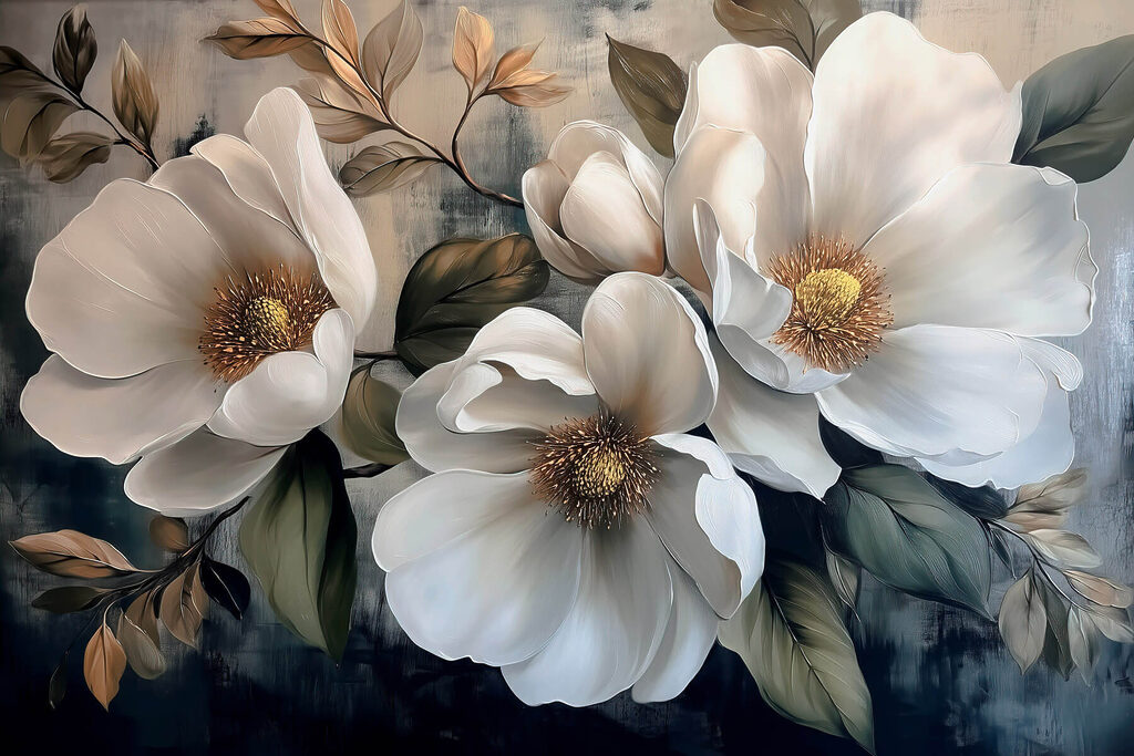 Fiori bianchi tra foglie — design completo