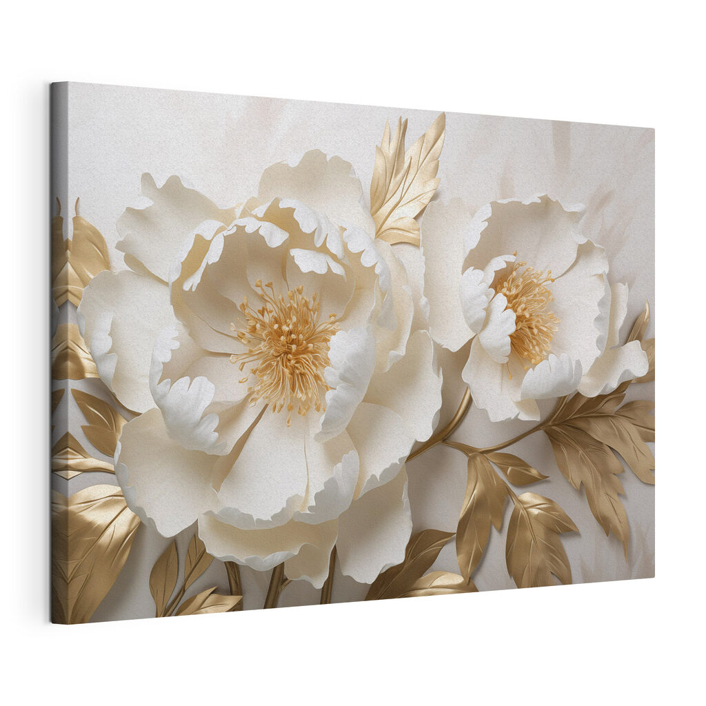 Peonie color crema, tela tesa e bordo avvolto