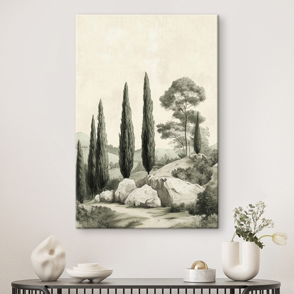 Cipressi sopra roccia pallida — ambiente 1