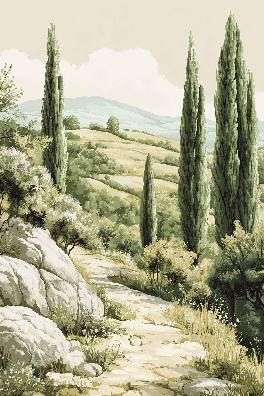 Sentiero tra i cipressi — design completo