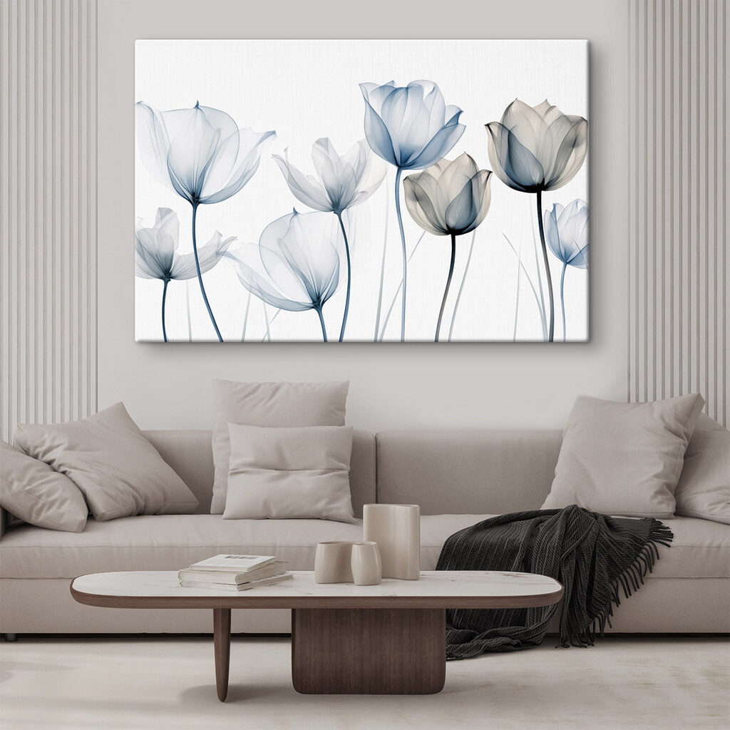 Tulipani blu con nervature in un ambiente
