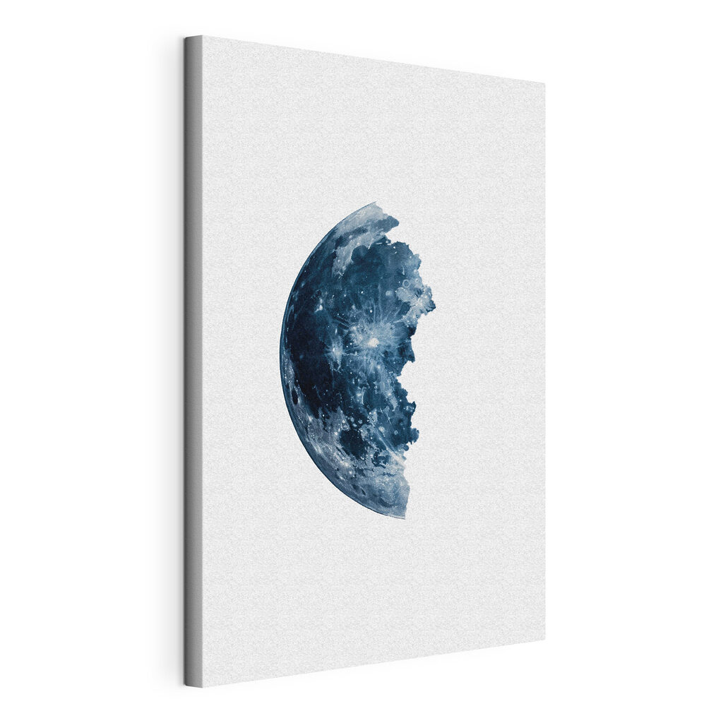 Mezza luna blu notte, tela tesa e bordo avvolto