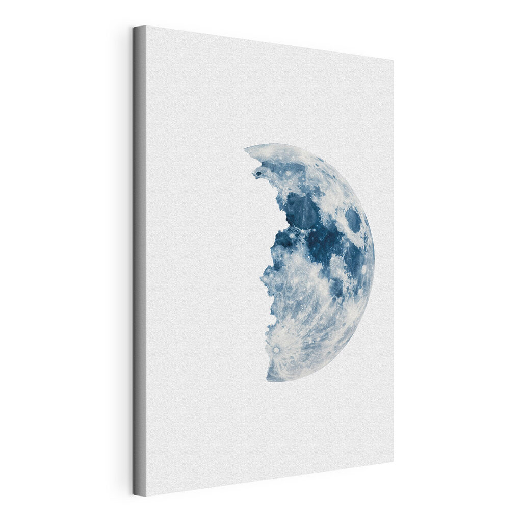 Mezza luna azzurro ghiaccio, tela tesa e bordo avvolto