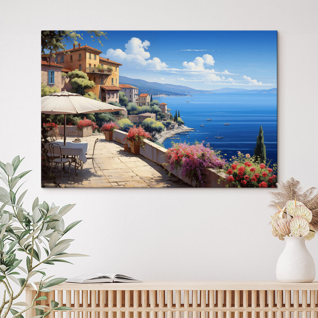 Terrazza fiorita sul mare in un ambiente